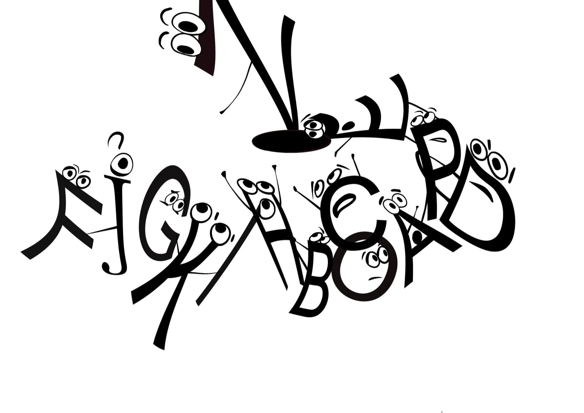 Ilustracja typograficzna: litery z narysowanymi oczami, praca Angeliny Ogul